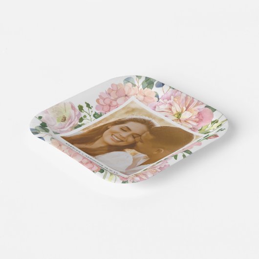 あじさいバラピンクウォーター色フローラ写真 ペーパープレート (傾斜あり)