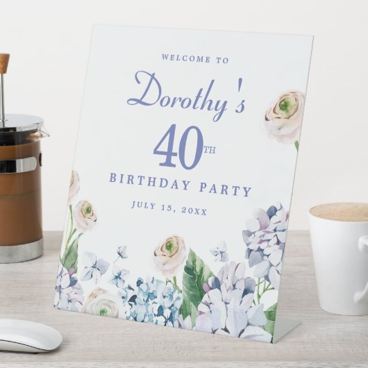 あじさいバラ40th誕生日パーティーウェルカムサイン 台座サイン (インサイチュ)