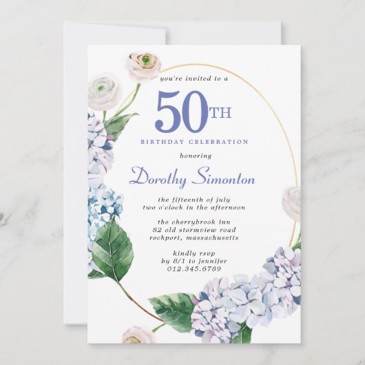あじさいバラ50thバースデーパーティー 招待状 (正面)