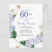 あじさいバラ60誕生日夏招待状 ポストカード (正面)