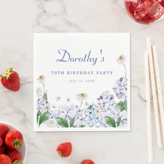 あじさいバラ70誕生日パーソナライズされたカスタム スタンダードランチョンナプキン (インサイチュ)