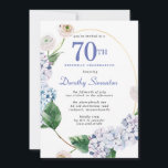 あじさいバラ70thバースデーパーティー 招待状<br><div class="desc">青いあじさい花と赤面バラ飾花模様金ゴールド楕円形。開放的で風通しの良いモダン植物学。</div>