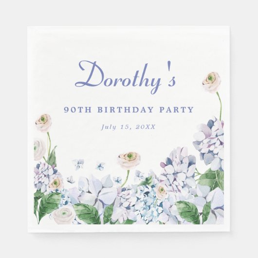 あじさいバラ90誕生日パーソナライズされたカスタム スタンダードランチョンナプキン (正面)