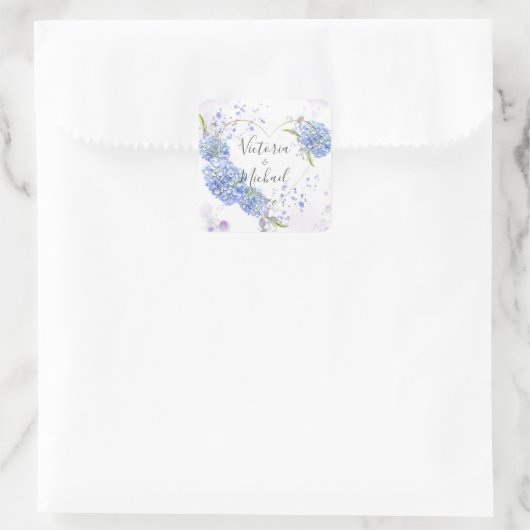 あじさいパーソナライズされたハート名結婚ズ スクエアシール (バッグ)