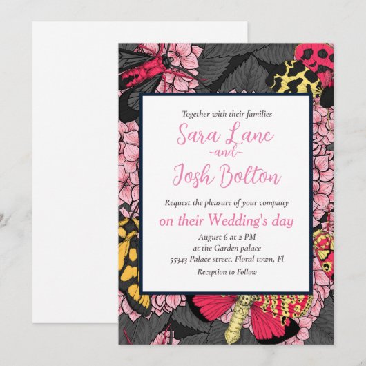 あじさいピンク 招待状 (正面/裏面)