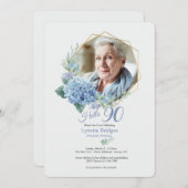 あじさいフレームフォト誕生日招待状 招待状 (正面/裏面)