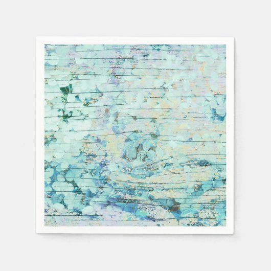 あじさいフローラティール（緑がかった色）カントリーヴィンテージウッド スタンダードカクテルナプキン (正面)