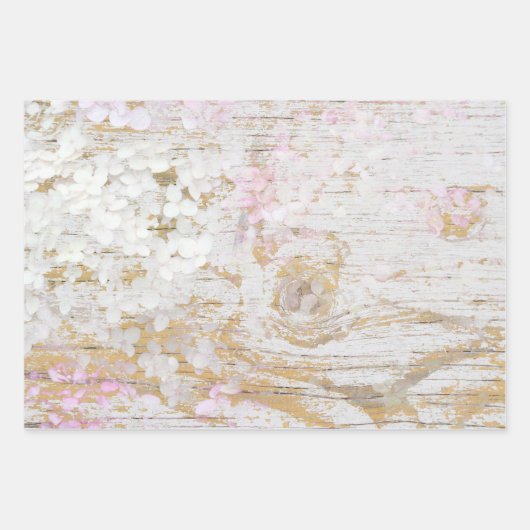 あじさいフローラ白動揺してヴィンテージウッド ラッピングペーパーシート (正面3)