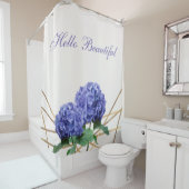 あじさいブルーフラワーズ&金ゴールドフローラシック春 シャワーカーテン (インサイチュ)