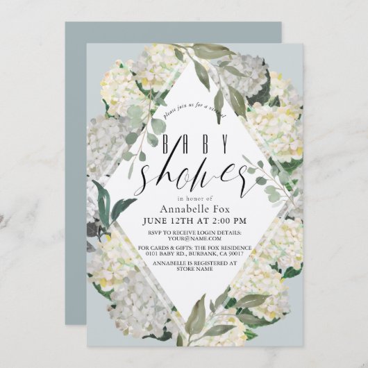 あじさいブルーランバスバーチャルベビーシャワー 招待状 (正面/裏面)