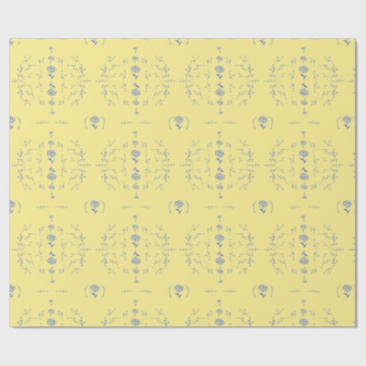 あじさいブロックイエローとブルーパターン ラッピングペーパー (フラット)