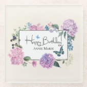 あじさいブーケパーソナライズされたハッピーバースデー ガラスコースター (正面)