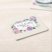 あじさいブーケパーソナライズされたハッピーバースデー スクエアペーパーコースター (アングル)