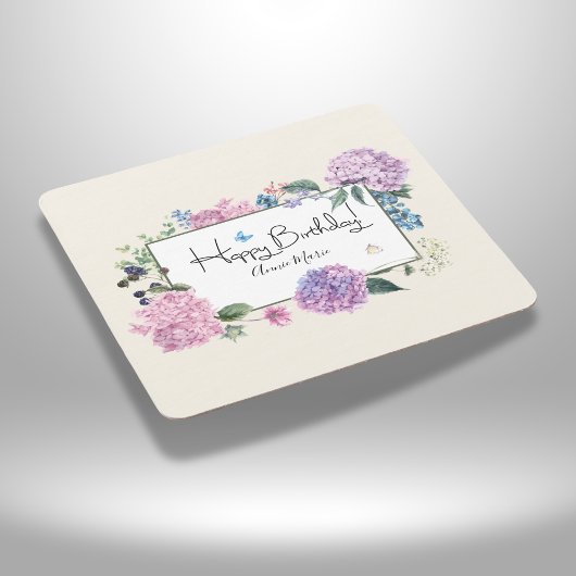 あじさいブーケパーソナライズされたハッピーバースデー スクエアペーパーコースター