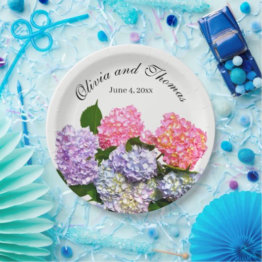 あじさいブーケピンクブルーパープルフローラ ペーパープレート (パーティー)