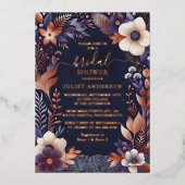 あじさいメタリックピュアネイビーブルーブライダルシャワー 箔招待状 (正面)