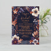 あじさいメタリックピュアネイビーブルーブライダルシャワー 箔招待状 (立ち正面)