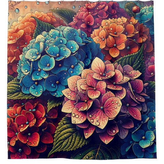 「あじさいレインドロップフローラアート」 シャワーカーテン (正面)