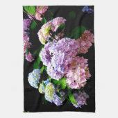 あじさい園，ピンク，青，紫のフローラ キッチンタオル (縦)