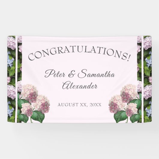 あじさい夏の花ピンク結婚グリーン 横断幕 (横)