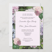 あじさい夏の花ピンク緑結婚色 招待状 (正面)