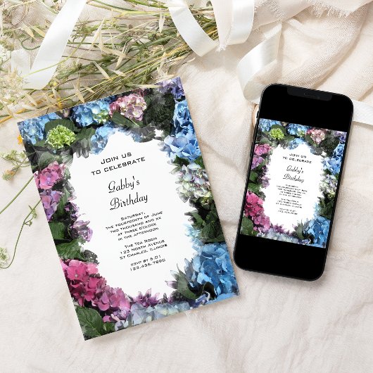 あじさい数々のの花の誕生日パーティー 招待状