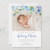 あじさい水彩フローラガールフォト誕生 案内状 (正面)
