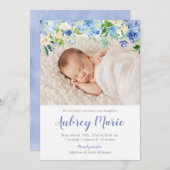 あじさい水彩フローラガールフォト誕生 案内状 (正面/裏面)