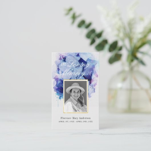 あじさい水彩悔やみや弔慰メモリアルフォトカード 名刺 (スタンド正面)
