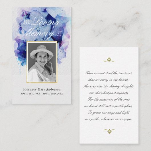 あじさい水彩悔やみや弔慰メモリアルフォトカード 名刺 (正面/裏面)