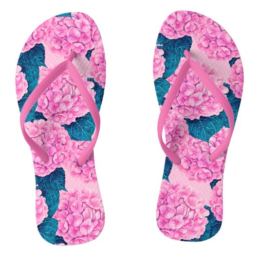あじさい水彩模様、ピンクとブルー ビーチサンダル (ソール)