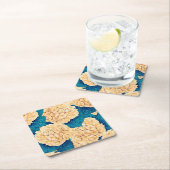 あじさい水彩模様、黄色と青 スクエアペーパーコースター (インサイチュ)