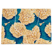 あじさい水彩模様、黄色と青 ラージペーパーバッグ (正面)