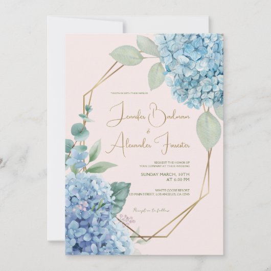 あじさい水彩赤面ピンクダスティブルー結婚ズ 招待状 (正面)