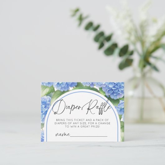あじさい男の子おむつラッフルベビーシャワー エンクロージャーカード (スタンド正面)
