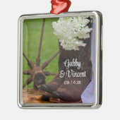 あじさい素朴とカウボーイがウェスタン結婚ズ メタルオーナメント (左)