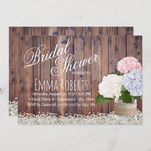 あじさい素朴アジャールベビーズブレスブライダルシャワー 招待状 (正面/裏面)