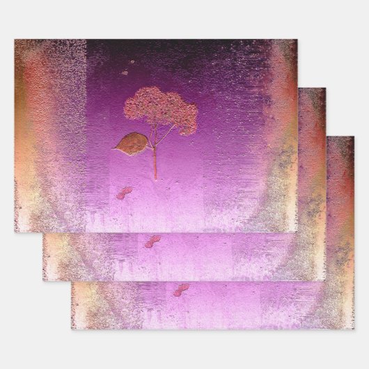 あじさい紫色の金ゴールドメタリックフローラ ラッピングペーパーシート (セット)