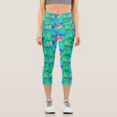 あじさい絵画とブルースのガーデンキルト カプリレギンス (正面)