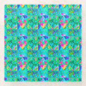 あじさい絵画とブルースのガーデンキルト ガラスコースター (正面)