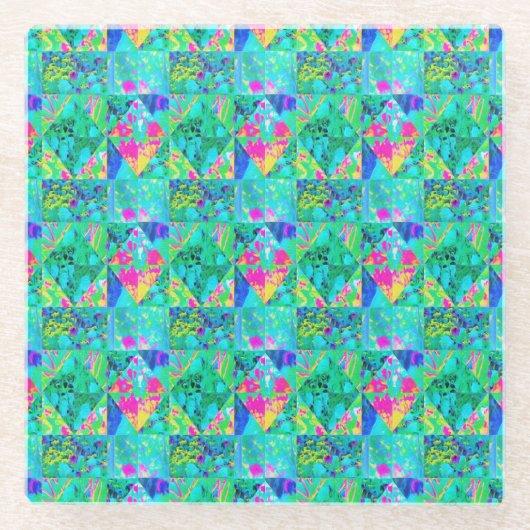 あじさい絵画とブルースのガーデンキルト ガラスコースター (正面)