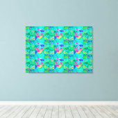 あじさい絵画とブルースのガーデンキルト キャンバスプリント (インサイチュ (ウッドフロア))