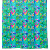 あじさい絵画とブルースのガーデンキルト シャワーカーテン (正面)