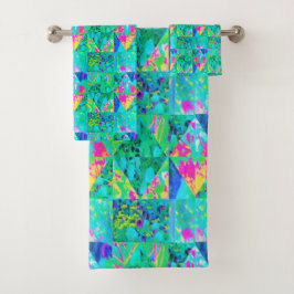 あじさい絵画とブルースのガーデンキルト バスタオルセット