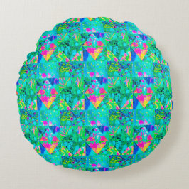 あじさい絵画とブルースのガーデンキルト ラウンドクッション