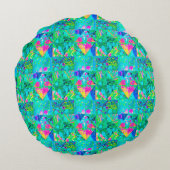 あじさい絵画とブルースのガーデンキルト ラウンドクッション (裏面)