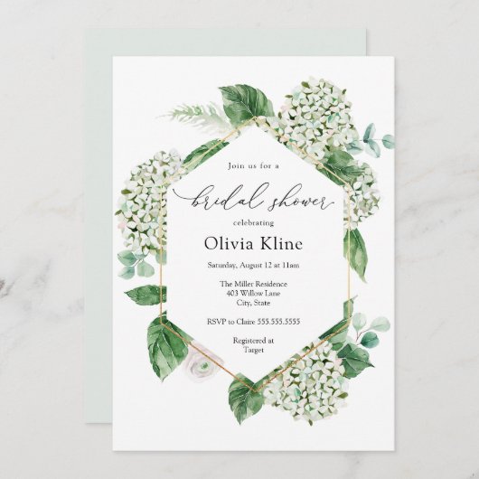 あじさい花と緑のブライダルシャワー 招待状 (正面/裏面)