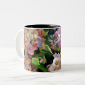 あじさい花の装飾フローラアートピンク ツートーンマグカップ (正面左)
