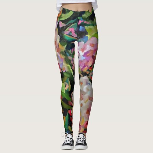 あじさい花の装飾フローラアートピンク レギンス (正面)