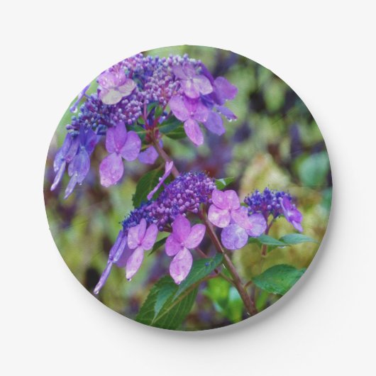 あじさい花を叫ぶ紫色のひねり ペーパープレート (正面)